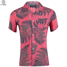 Camisa hawaiana Vintage rosa para hombres, ropa informal de manga corta con botón hacia abajo, Camisa de algodón con estampado Floral, camisa de playa con bolsillo 2024 - compra barato