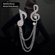 High Quality 2016 Fashion Sliver Music Note Rhinestone Pearl Brooch Pin Brooch Brooches for Women Broach Accessory Free Shipping 2024 - buy cheap