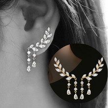 Luxury Stud Earrings for Women Party Crystal Leaf Waterdrop Earring Fashion Jewelry Brincos Bijoux OL Summer Ear Wear 2024 - buy cheap