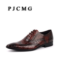 Туфли PJCMG мужские классические, дышащие, на шнуровке, крокодиловый узор, натуральная кожа, черные/красные 2024 - купить недорого