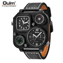Oulm Square Men's Watches Two Time Watch for Outdoor Sports Men Decorative Compass Male Wrist watch, Unique design quartz watch, Oulm Square Men watch, quartz wristwatches 2024 - buy cheap
