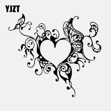 Yjzt adesivo automotivo 15.1cm * 13.6cm, adesivo decorativo de coração, brilhante, borboleta, floral, decalque de arte para meninas, vinil, preto/prateado 2024 - compre barato