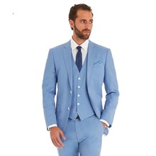 Terno masculino personalizado azul claro, vestido de casamento, noivo, dança, 3 peças, jaqueta, calças 2024 - compre barato