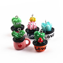 10pcs/lot South Korea DIY handmade jewelry accessories Creative cactus Potted plants LOVE Charm earrings drop headdress pendant 2024 - buy cheap