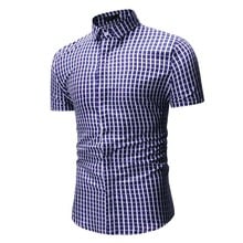 Camisa a cuadros para hombre, Camisa Masculina de manga corta ajustada, informal, de verano, con botonadura única, XXXL 2024 - compra barato