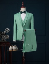 Traje verde de 3 piezas para hombre, chaqueta + pantalón + chaleco + corbata, traje de fiesta de boda hecho a medida, traje de novio Masculino 2024 - compra barato