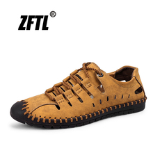 Zftl sandálias masculinas casuais de praia, sapatos respiráveis e de secagem rápida, de couro, antiderrapantes, tamanho grande, deslize 099 2024 - compre barato