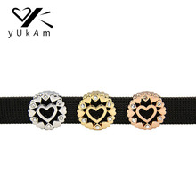 YUKAM Jewelry Hollow Round Slider Spacers Silver Color Rhinestone Heart Slide Charms Keeper for Mesh Bracelet Accessories Making 2024 - buy cheap