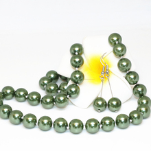 Diseño Original de alta calidad regalos de las mujeres 10mm verde collar pendientes set simulado-Concha de perla perlas redondas joyería 18 pulgadas B2341 2024 - compra barato