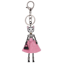 HOCOLE 8 colors Doll Cat Head Cute Rhinestone Black keychain for Women Car Pendant Hot Girl Statement Jewelry Bag Key Chain Ring 2024 - buy cheap