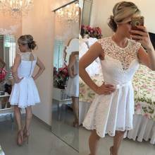 White 2019 Elegant Cocktail Dresses A-line Cap Sleeves Short Mini Lace Pearls Party Plus Size Homecoming Dresses 2024 - buy cheap