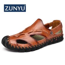 Samsung sandálias masculinas de couro legítimo, calçados casuais masculinos de verão estilo romano para praia, sapatos de marca para homens, tamanho grande 38-48 2024 - compre barato