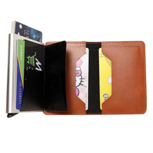 New Men RFID Card Holder Aluminium Antitheft Credit Card Holder Automatical Pop Up Wallet New Slim PU Leather Business ID Wallet 2024 - buy cheap