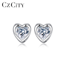 CZCITY New 925 Sterling Silver Heart Stud Earrings for Women Wedding Engagement Fine Jewelry Silver Pendientes Love Gifts SE0135 2024 - buy cheap