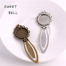 Sweet Bell 8pcs Two color Alloy Cameo Flower Steel Bookmarks 20mm-28*83mm Round Cabochon Settings Jewelry Blank Charm 13C1633 2024 - buy cheap
