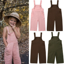 Focusnorm Toddler Kids Boys Girl 1-6Y Linen Jumpsuit Playsuit Solid Sleeveless Dungaree Overalls Outfits Clothes 2024 - buy cheap