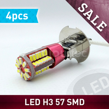 Налобный фонарь H3 57smd, 4 шт., 4014 яркий Автомобильный свет 57 smd 6000K, Белая светодиодная лампа, противотуманная фара 12 В постоянного тока, GLOWTEC 2024 - купить недорого