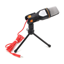 Microfone condensador estéreo com fio, 3.5mm, com suporte, clipe para pc bate-papo, karaokê, laptop 2024 - compre barato