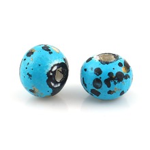 DoreenBeads Fashion Wood Spacer Beads Round Colorful Lake Blue Spot Charms About 6mm Dia, Hole: Approx 1.7mm - 1.4mm, 100 PCs 2024 - buy cheap