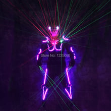 Party Ballroom dance led costumes luminous robot suit men led glasses green laser cloth dancer dj stage show wears laser gloves 2024 - buy cheap