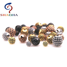 Shaojia miçangas redondas com zircônia preta, contas redondas de 6mm 8mm 10mm 12mm para faça você mesmo joias em metal cz 4 cores 2024 - compre barato