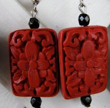 Pendientes tallados en rojo, joyería de laca tallada, cuentas de cristal negro, Pendientes colgantes de plata S925 2024 - compra barato