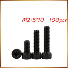 100pcs/Lot Metric Thread DIN912  M2.5*10 mm Black Grade 12.9 Alloy Steel Hex Socket Head Cap Screw Boltsstainless bolts,nails 2024 - buy cheap