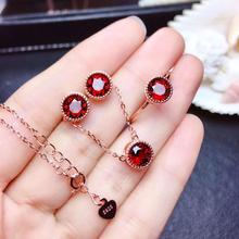 clear wine red garnet  gemstone ring earrings and necklace jewelry set for women real 925 silver natural gem girl birthday gift 2024 - buy cheap