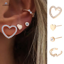 4pcs/lot New White Bijoux Heart Ear Piercing Helix Piercing Tragus Nose Ring Fake Piercing Cuff Earrings Set Pircing Ear Jewelry 2024 - buy cheap
