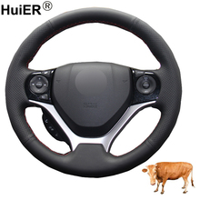 Hand Sewing Car Steering Wheel Cover Volant Top Layer Cow Leather Funda Volante For Honda Civic Civic 9 2012 2013 2014 2015 2024 - buy cheap