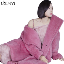 Winter Pink Long Faux Fur Coat Furry Jacket Women Pockets Fluffy Jacket Female Solid Warm Turn Down Collar Teddy Jackets Coats 2024 - buy cheap