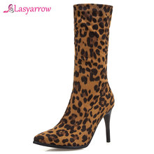 Lasyarrow 2019 wholesale size 50 women mid calf boots pointed toe thin high heels autumn boots sexy woman party prom shoes J966 2024 - buy cheap