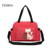 FZMBAI Women Handbags Solid Color Canvas Bag Ladies Shoulder Bag With Cute Cat Appliques Bolsos Bandolera Mujer 2024 - buy cheap