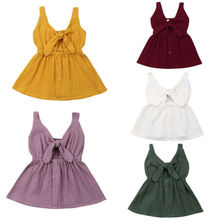 1-4Years Toddler Baby Girls Clothes Dress Bow Sundress Sunsuit Cotton Linen Outfits 2024 - buy cheap