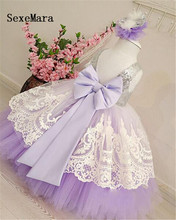 Lilac flower girl dresses with lace and bow silver sequins kid tutu dress baby girls birthday party gown 2024 - buy cheap