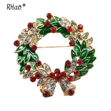 RHao-guirnalda de diamantes de imitación multicolor para mujer y niña, broche con campana de Navidad, pins, corona verde, pin esmaltado, broches de pavé 2024 - compra barato