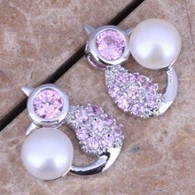 Fashion Imitation Pearl Pink Cubic Zirconia Silver Plated Stud Earrings N1517 2024 - buy cheap