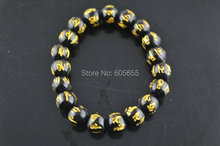 Black Glass Crystal Quartz Stone Gold words Om mani padme hum Round Beads Mala bracelets  5pc per lot Free shipping 2024 - buy cheap
