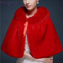 Red Ivory Accessories Wedding Wraps Shawl Cloak Cape Jacket Bridal Bolero Winter Faux Fur Wraps Coat Stole Evening bridal cape 2024 - buy cheap