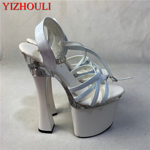 New white sandals, square roots, 18cm high heels, model stage nightclub show high-heeled sandals 2024 - buy cheap