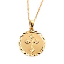 Gold Color Round Men Cross Necklace Pendant Women Jesus Crucifix Christianity Jewelry Jesus of Nazareth King of the Jews 2024 - buy cheap