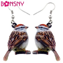 Bonsny Acrylic Lovely Chipping Sparrow Bird Earrings Big Long Dangle Drop Novelty Animal Jewelry For Women Girls Summer Spring 2024 - buy cheap