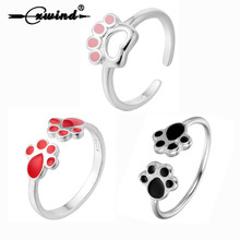 Cxwind Enamel Dog Paw Puppy Rings Fashion Charm Animal Cats Paws Ring Wedding Anniversary Accessory Heart Jewelry 2024 - buy cheap