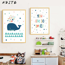 Tela de cartaz minimalista para berçário, arte de pintura baleias, desenho animado, decoração de parede para crianças, imagens decorativas para quarto de bebês meninos 2024 - compre barato