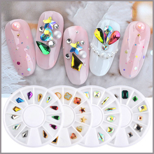 Conjunto de decorações para unhas, linda caixa com strass, em liga metálica, joias, fundo plano, colorido, formato redondo, 12 padrões, 1 caixa 2024 - compre barato