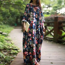 ZANZEA-Vestido largo Retro con estampado Floral para mujer, Vestido largo de manga larga, informal, suelto, Primavera, 2021 2024 - compra barato