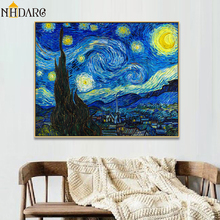 Pintura de arte em tela, pôster pintura de arte em tela, estilo clássico, estrelado, céu estrelado, decoração para sala de estar, casa 2024 - compre barato