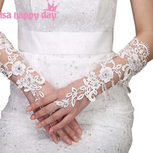 Ivory Bridal Gloves Fabulous Ivory Color Lace Diamond Flower Glove Hollow Opera Length Wedding Dress Accessories For Women 2024 - buy cheap