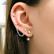 Starbeauty 3 pçs/lote Nova Cor Prata Estrela Borla Orelha Piercing Jóias Falso Piercing Falso Piercing oreille Falso Brincos set 2024 - compre barato