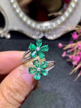 Anillo de plata de primera ley con forma de flor para mujer, sortija, plata esterlina 925, Esmeralda verde Natural, Gema Natural, anillo ajustable con apertura 2024 - compra barato